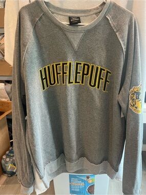 Warner Bros. Hufflepuff Grey Crewneck Sweater with Yellow Accent